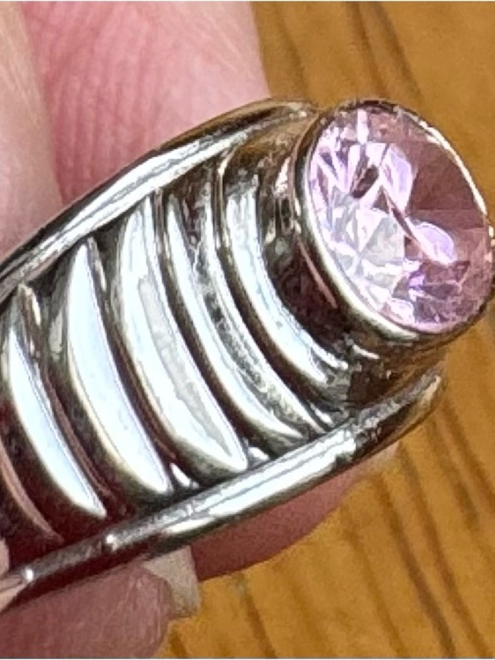 Silver Women's Ring with Pink Gemstone